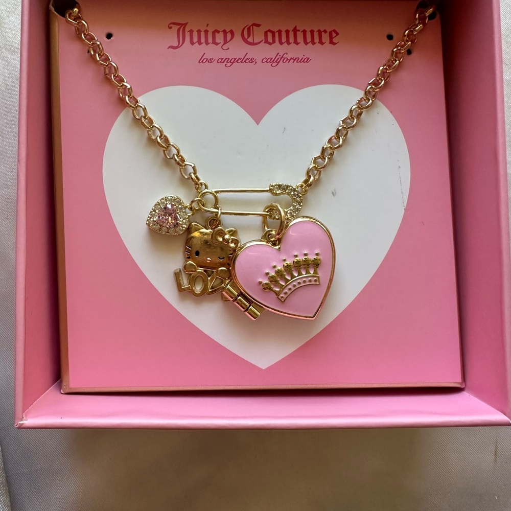Juicy Couture Gold and Pink Heart Charm Necklace